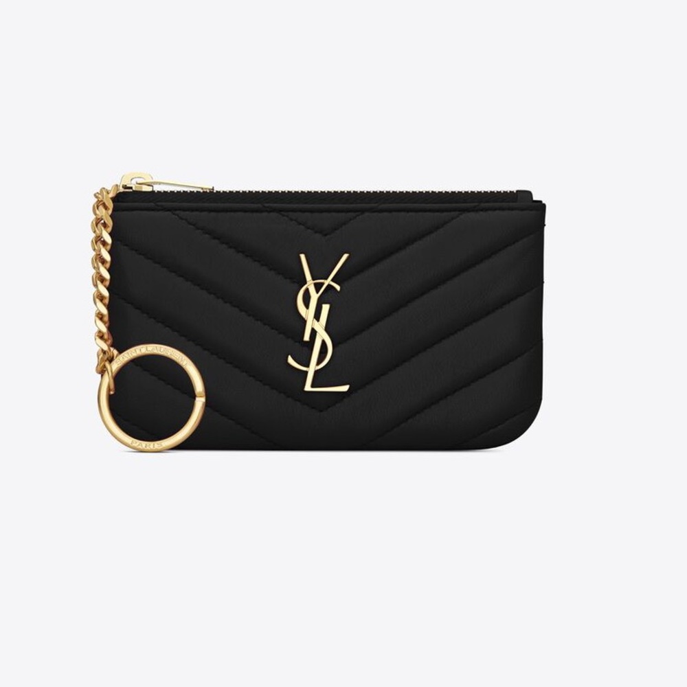 CASSANDRE SAINT LAURENT MATELASSÉ KEY POUCH IN GRAIN DE POUDRE EMBOSSED LEATHER